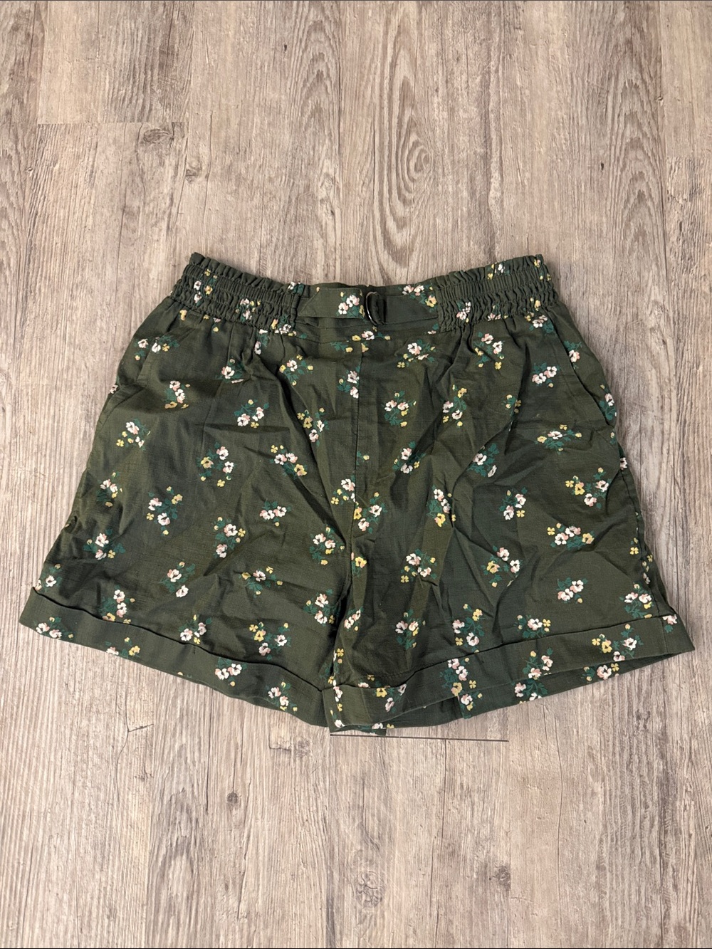 Justice Olive Green High-Waist Floral Print Shorts